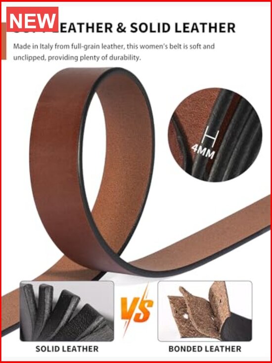 Genuine Leather Belt with Solid Brass Circle Buckle for Jeans main image 4